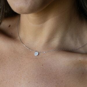 Silver / Gold Pave Round Crystal Zirconia Necklace, Dainty Minimalist Gift